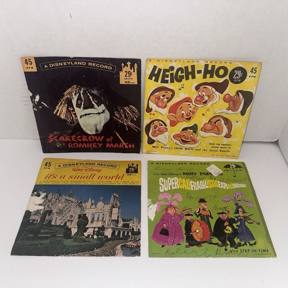 Vintage Disneyland Records 45 RPM Lot Disney Little Gem Scarecrow Mary Poppins